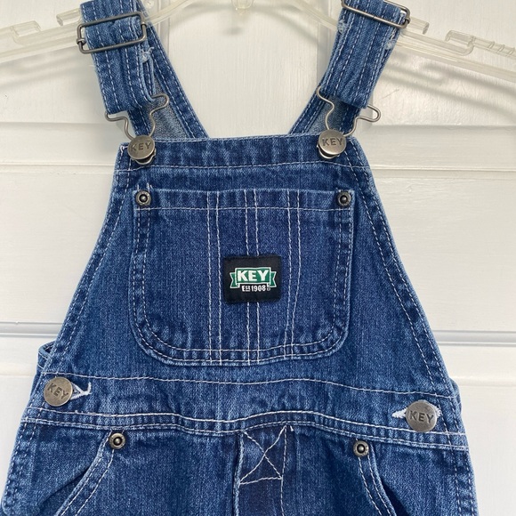 Toddler Key Brand Denim Adjustable Blue Jean Bibs 2T farmer Country Hillbilly - Picture 2 of 16